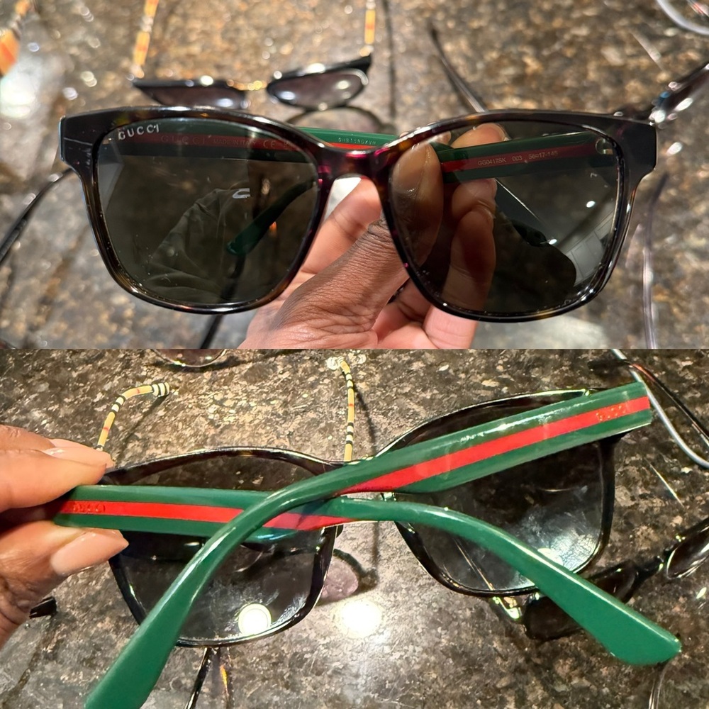 Gucci Black Sunglasses with Green and Red Stripe Temples
